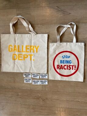 Set: 2 Gallery Dept. Natural Canvas Totes EUC and 6 stickers work in progress